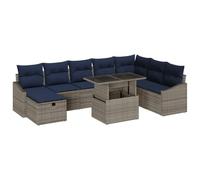 vidaXL Set divano da giardino con cuscino 9 pezzi grigio polyrattan, salotto da giardino e terrazza, set lounge modulare, divano leggero, resistente ai raggi UV, sezioni durevoli con deposito