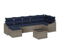 vidaXL Set Divano da Giardino con cuscino Grigio e Blu Navy polyrattan, Set di divani da giardino moderni, design rettangolare, mobili modulari resistenti per terrazza, balcone e giardino