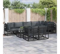 Set lounge modulare da esterno senza tavolo, in alluminio nero, con cuscini in poliestere antracite. È resistente alle intemperie e ha un telaio verniciato a polvere. È facile da montare ed è compost