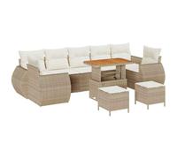 vidaXL Set Divano da Giardino da 10 Pezzi con Cuscini Beige in Polyrattan Acacia Mobili Lounge da Esterno Seduta Modulare Patio Cuscini Resistenti alle Intemperie