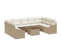 vidaXL Set di 10 divani da giardino con cuscino, beige, polyrattan, contemporaneo, per attività all'aperto, per 9 persone, resistente agli agenti atmosferici, sectional patio modulare
