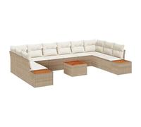 vidaXL Set Divano da Giardino da 11 Pezzi con Cuscini Beige in polirattan Acacia, Divano modulare da Esterno Resistente e Elegante per Relax e riunioni, Mobili sezzionali da Patio Resistenti alle in