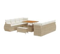 vidaXL Set divano da giardino da 11 pezzi con cuscini beige in polyrattan e acaciaSet giardino relax