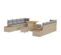 vidaXL Set Divano da Giardino da 11 Pezzi con Cuscini Beige Polyrattan Acacia