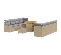vidaXL Set Divano da Giardino da 11 Pezzi con Cuscini Rattan Beige e Acacia