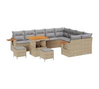 vidaXL Set Divano da Giardino da 12 Pezzi con Cuscini Beige Vimini Poly Rattan Acacia