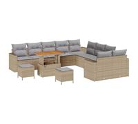 vidaXL Set Divano da Giardino da 13 Pezzi con Cuscini Beige in Polyrattan Acacia Resistente alle Intemperie Mobili da Esterno Durevoli Grande Divano Imbottito Grigio Chiaro