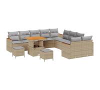 vidaXL Set Divano da Giardino da 13 Pezzi con Cuscini Beige Polyrattan Acacia