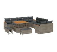 vidaXL Set Divano da Giardino da 13 Pezzi con Cuscini Grigi in Rattan Sintetico e Struttura in Acciaio Rivestito, Mobili Resistenti alle Intemperie, Comodi per 6 Persone, Design Modulare per Patio, C