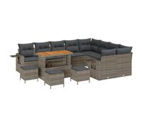 vidaXL Set Divano da Giardino da 13 Pezzi con Cuscini Grigio Polyrattan Acacia Mobili Resistente alle Intemperie per Seduta Esterno Patio Grande Lounge Sezionale Contemporaneo