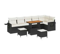 vidaXL Set Divano da Giardino da 3 Pezzi con Cuscini Neri e Crema in Polyrattan Piedi Regolabili Resistente alle Intemperie Mobili da Esterno per 6 Persone Design Intrecciato a Mano Stile Elegante p