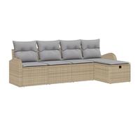 vidaXL Set Divano da Giardino da 5 Pezzi con Cuscini Beige Rattan Piedi Regolabili Comodo per 4 Persone Ottimo per Il Relax all'aperto Design Moderno Mobili Modulari da Giardino Intrecciati
