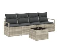 vidaXL Set Divano da Giardino 5 Pezzi con Cuscini Grigio Chiaro Polyrattan, Divano da Giardino 2 Persone con Cuscini Grigio Polyrattan