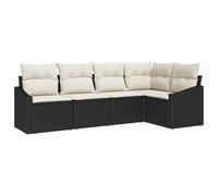 vidaXL Set Divano da Giardino da 5 Pezzi con Cuscini Neri in Rattan Poli