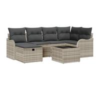 vidaXL Set di mobili da giardino da 7 pezzi con cuscini, grigio chiaro, polyrattan, divano da giardino a 2 posti con cuscini, polyrattan grigio chiaro