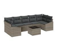 vidaXL Set Divano da Giardino da 8 Pezzi con Cuscini Grigio in Polyrattan