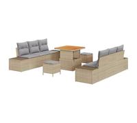 vidaXL Set Divano da Giardino da 9 Pezzi con Cuscini Beige in Polyrattan Acacia Mobili da Esterno Durevoli Moderni per 5 Persone Assemblaggio Richiesto Sedie Sezionali