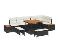 vidaXL Set Divano da Giardino da 9 Pezzi con Cuscini Nero Rattan Sintetico e Tavolo in Acacia Adatto per Balcone, Patio e Spazi Esterni, Mobili da Seduta Modulari