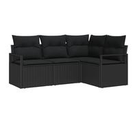 vidaXL Set Divano da Giardino di 4 Pezzi con Cuscini in Rattan Sintetico Nero, Intrecciato a Mano. Perfetto per Esterni Come terrazze e Patio, con Un Design Moderno. È modulare, Resistente a intemper