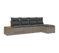 vidaXL Set Divano da Giardino di 5 Pezzi con Cuscini Grigio Rattan Acacia