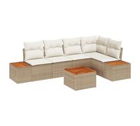 vidaXL Set Divano da Giardino di 6 Pezzi con Cuscini Beige in Rattan Polietilene Acacia per Spazi Esterni Piedini Regolabili Seduta Confortevole Relax Mobili da Patio Divano Modulare a 3 Posti