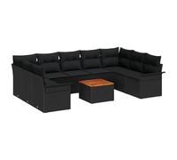 vidaXL Set Divano da Giardino 10 Pezzi con Cuscini | Nero Intrecciato a Mano in Polyrattan Resistente alle Intemperie Seduta da Esterno Facile Cura Fodere Rimovibili Elegante Mobili da Patio Modular