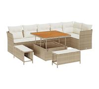 vidaXL Set Divano da Giardino in 9 Pezzi con Cuscini Beige in Polirattone AcaciaSet giardino relax