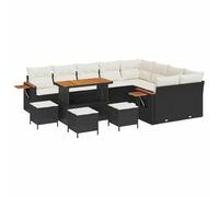 Set Divano da Giardino in Rattan Polyrattan Nero con Cuscini 13 Pezzi