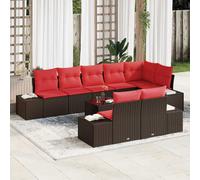 vidaXL Set Divano da Giardino Marrone e Rosso Poly Rattan