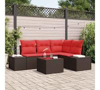 vidaXL Set Divano da Giardino Marrone e Rosso polyrattan