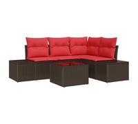 vidaXL Set Divano da Giardino Marrone e Rosso polyrattan