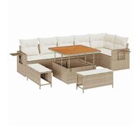 vidaXL Set Divano da Giardino Modulare Grande con Cuscini Beige Polyrattan Acacia Piedini Regolabili Resistente alle Intemperie Mobili da Esterno per 5 Persone Design Intrecciato a Mano Seduta Stilos