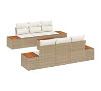 vidaXL Set Divano da Giardino Modulari in 7 Pezzi Beige e Bianco Polyrattan Acacia 10 Cuscini Arredamento Regolabile Seduta per Esterni Patio Soggiorno Confortevole Set Arrangiabili