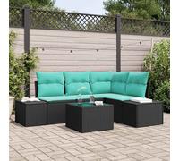 vidaXL Set Divano da Giardino Nero e Turchese polyrattan