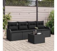 Set Divano da Giardino Nero polyrattan