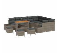 Divano da giardino 13 pezzi con cuscini Grigio Poly Rattan Acacia, set da pranzo 4 pezzi giardino con cuscini grigio poli rattan acacia, divano giardino due posti con cuscini grigio poli roti