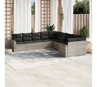 vidaXL Set Divano Giardino 10 pz con Cuscini Grigio Chiaro Polyrattan