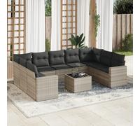 vidaXL Set Divano Giardino 10 pz con Cuscini Grigio Chiaro Polyrattan