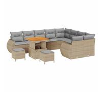 vidaXL Set Divano Giardino 12 Pezzi con Cuscini Beige Polyrattan Acacia Resistente ai Raggi UV Mobili da Esterno per Balcone e Patio Posti Comodi Design Elegante Loveseat Divano Modulare