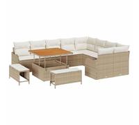 vidaXL Set Divano Giardino 12 Pezzi con Cuscini Beige Rattan Acacia Tavolo Mobili Esterni Moderni per Relax e Incontri Sociali Patii Divano Sereno Comodo Resistente ai Raggi UV