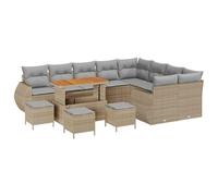vidaXL Set Divano Giardino 13 Pezzi con Cuscini Beige Polyrattan Acacia Mobili Esterni Resistenti ai Raggi UV per Balcone e Patio Confortevole con Spazio Ampio