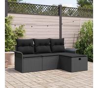 vidaXL Set divano giardino 4 pezzi con cuscini neri in polirattan