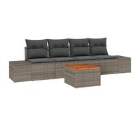 vidaXL Set Divano Giardino 5 Pezzi con Cuscini Grigi in Rattan e Acacia - Mobili Esterni per Patio e Divano Modulare Impermeabile, Arredo Lounge Moderno