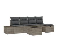 vidaXL 6-Teiliges Garten Sofa Set mit Kissen Grau Poly Rattan | Outdoor Sitzgelegenheiten Stauraum Funktion Wetterbeständig Modernes Design Möbel Sofas Patio Couch Ecksofa