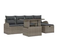 vidaXL Set Divano Giardino 6 Pezzi con Cuscini Grigi in Polyrattan, Divano Giardino 2 Posti con Storage & Cuscini Grigi in Polyrattan