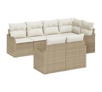 vidaXL Set Divano Giardino 7 Pezzi Modulare con Cuscini Beige Polyrattan Regolabile Posti a Sedere Esterni Resistente ai Raggi UV Ideale per Patio Balcone Raduni Casuali. Chaise Lounge Meteo Seziona