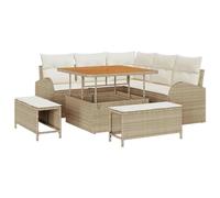 vidaXL Set Divano Giardino 8 Pezzi con Cuscini Beige Rattan Poli Acacia Seduta da Esterno per 5 Design Modulare Resistente alle Intemperie Seater Mobili da Patio Poltrona Sezionale