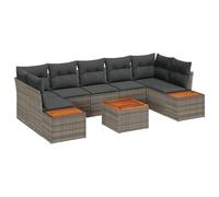 vidaXL Set Divano Giardino 8 Pezzi con Cuscini Grigio Polirattan Acacia, Divano Giardino 2 Posti con Magazzino e Cuscini Grigio Polirattan