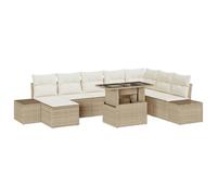 vidaXL Set di 9 divani da giardino con cuscino, beige, sintetico, in rattan sintetico, con funzione di stoccaggio, per esterni, per 8 posti a sezionali ad angolo, per divani modulari