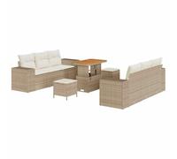 vidaXL Set Divano Giardino 9 Pezzi con Cuscini Beige Polyrattan Tavolo in Acacia Arredo Esterno Mobili Loveseat Sedia Patio Divano Modulare Divani Moderni